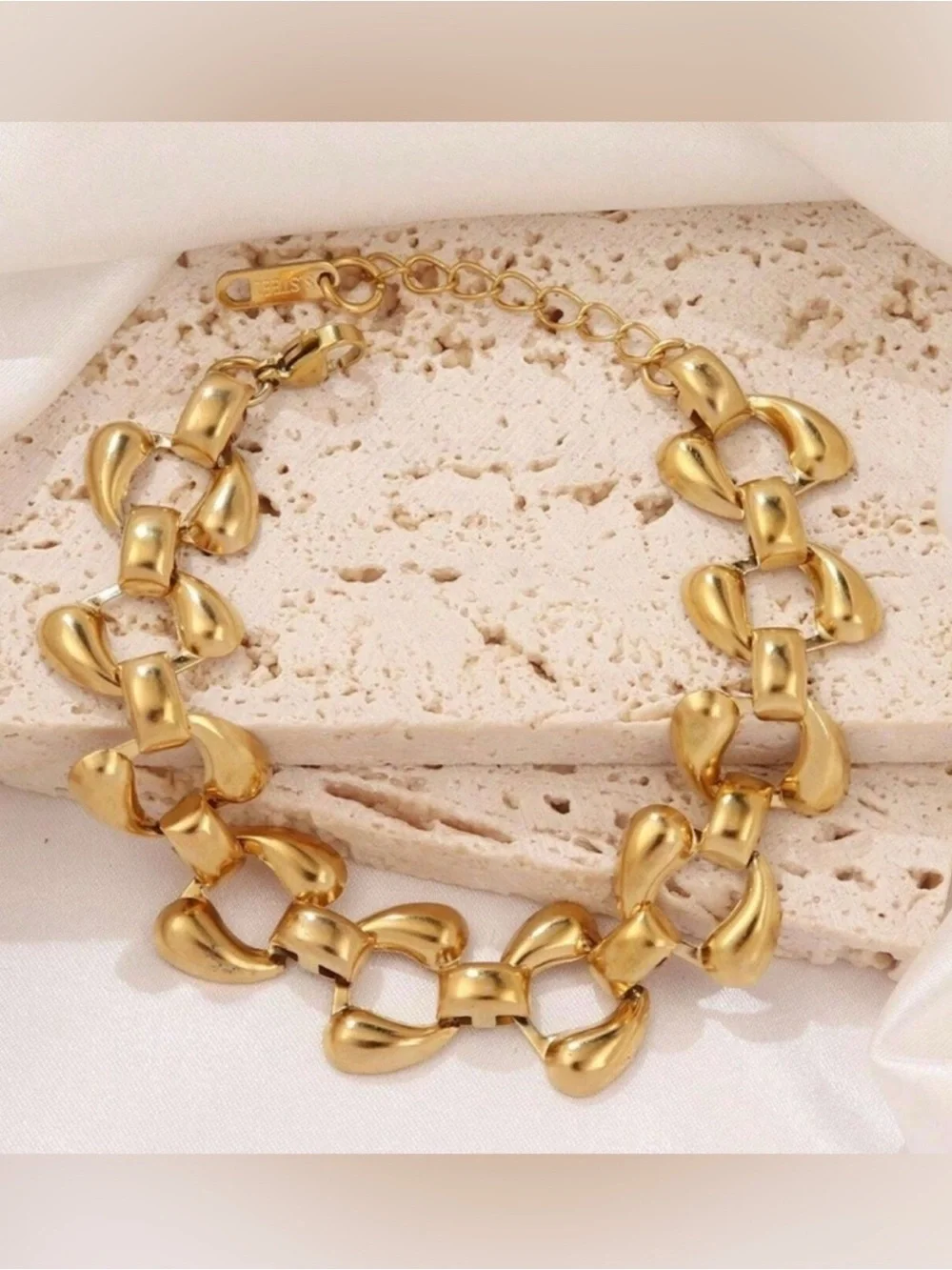 Gold Plated Stainless Steel Chunky Link Bracelet — Modern Statement Piece
